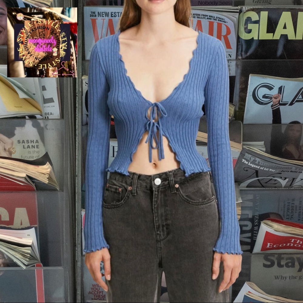 BDG URBAN OUTFITTERS💋♻️
Noori Lettuce Trim Tie Front Top In Blue